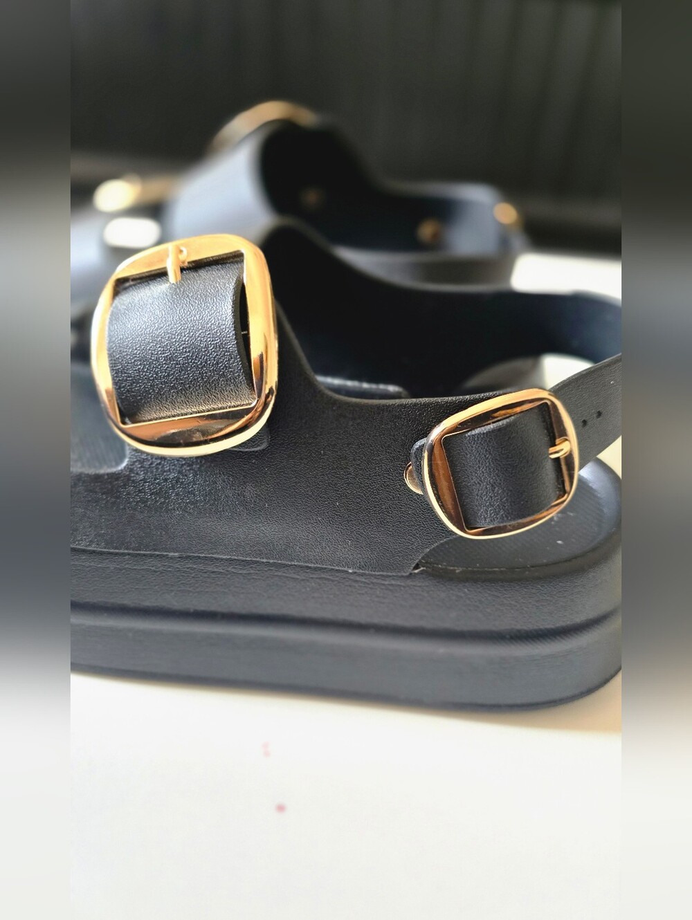 Jeffrey Campbell Black Platform Sandals with Gold Buckles 8 / 39 - Picture 4 of 7